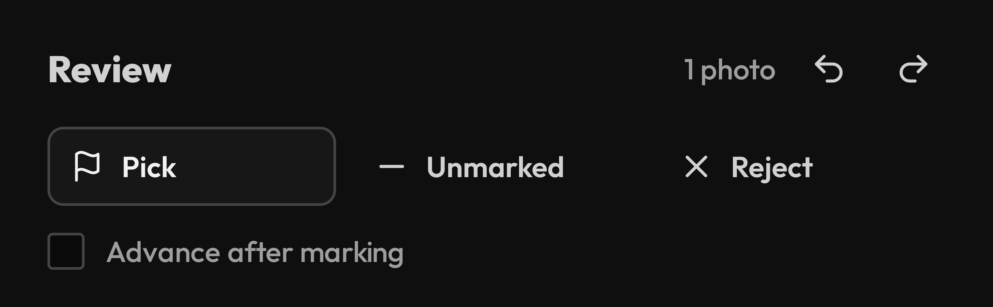 The Library's Pick, Unmarked, and Reject review controls.